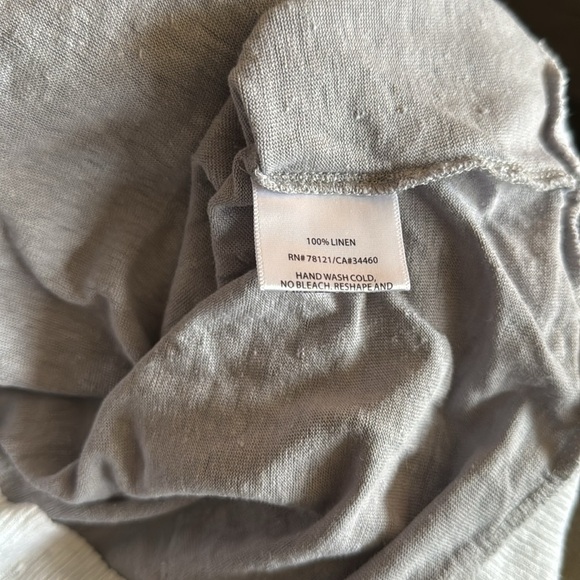 Eileen Fisher 100% linen gray w/white rib trim button front hoodie sweater Small - Picture 6 of 6